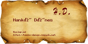 Hankó Dénes névjegykártya